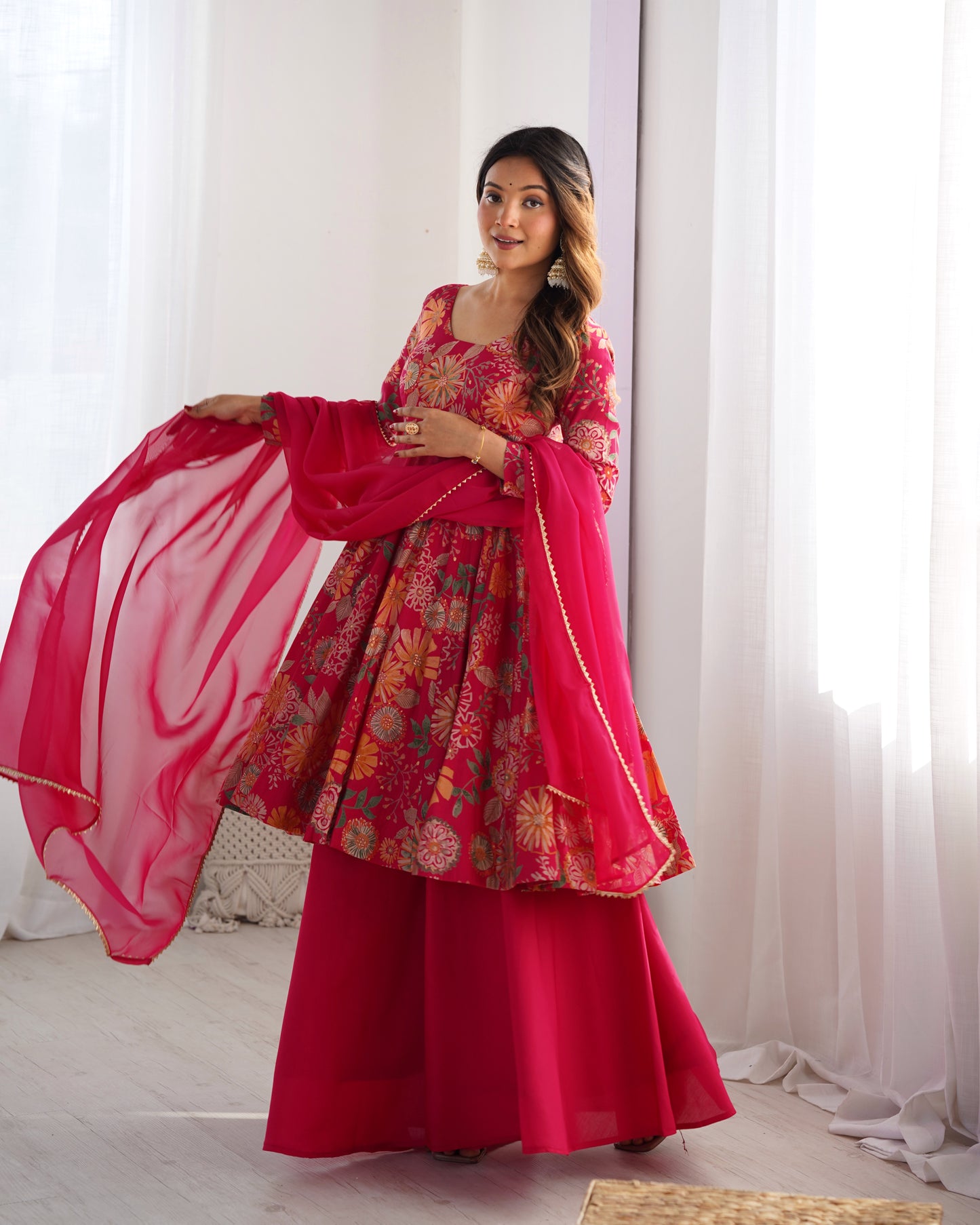 Exquisite Pure Soft Roman Silk Kediya Kurta Palazzo Set
