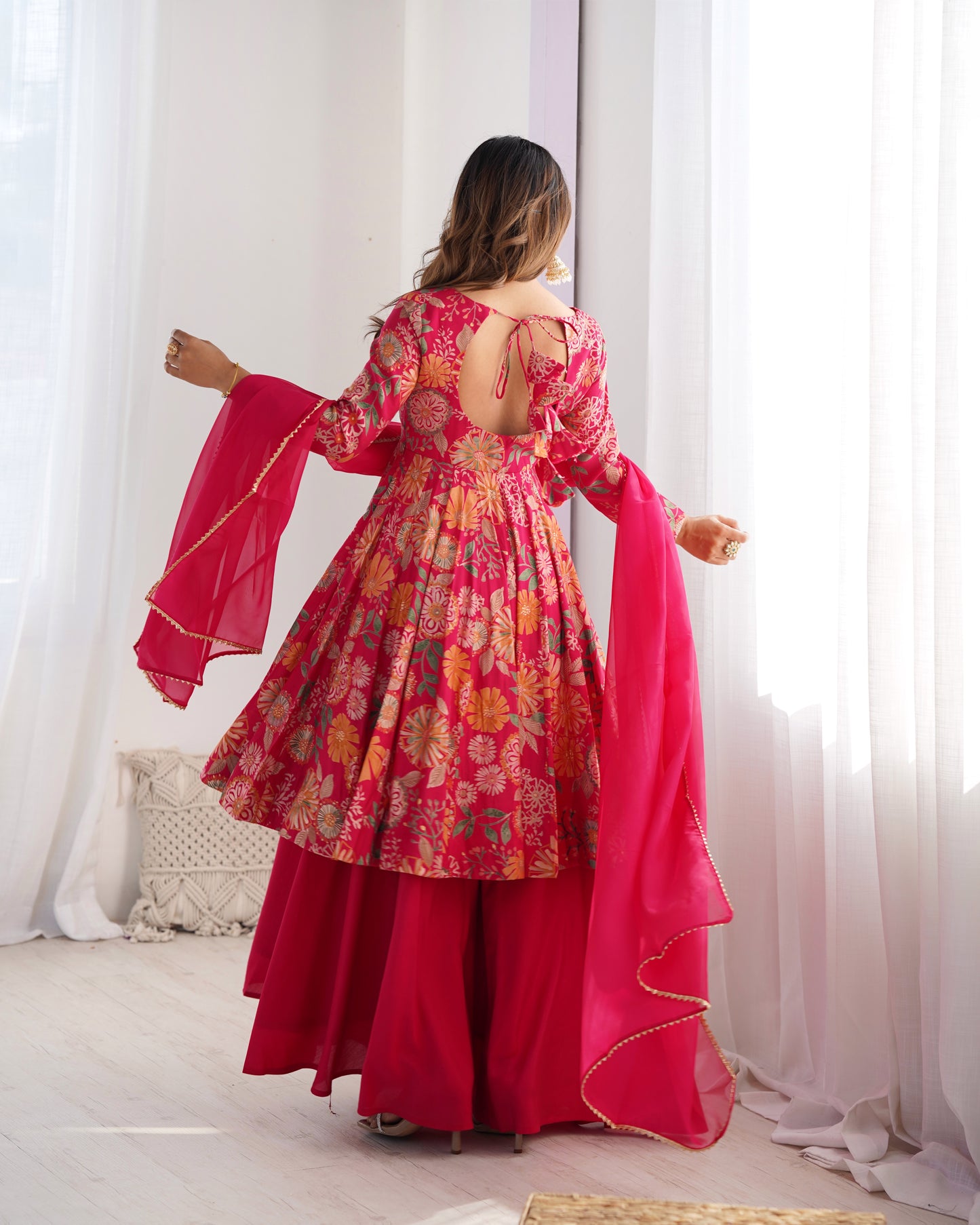 Exquisite Pure Soft Roman Silk Kediya Kurta Palazzo Set