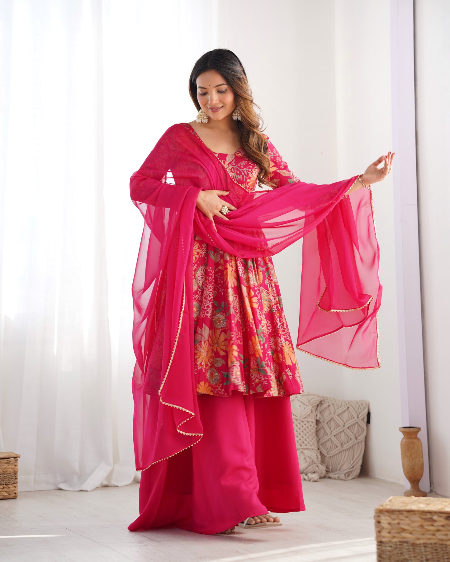 Exquisite Pure Soft Roman Silk Kediya Kurta Palazzo Set