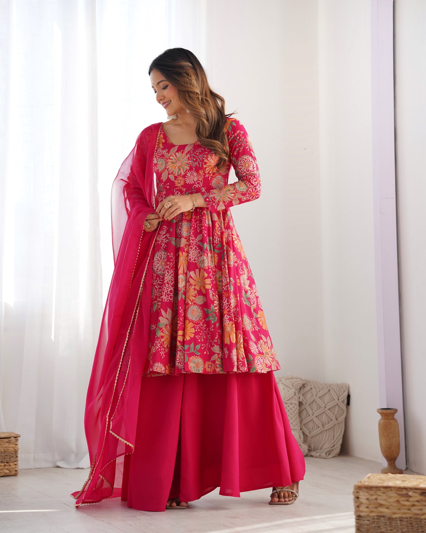 Exquisite Pure Soft Roman Silk Kediya Kurta Palazzo Set
