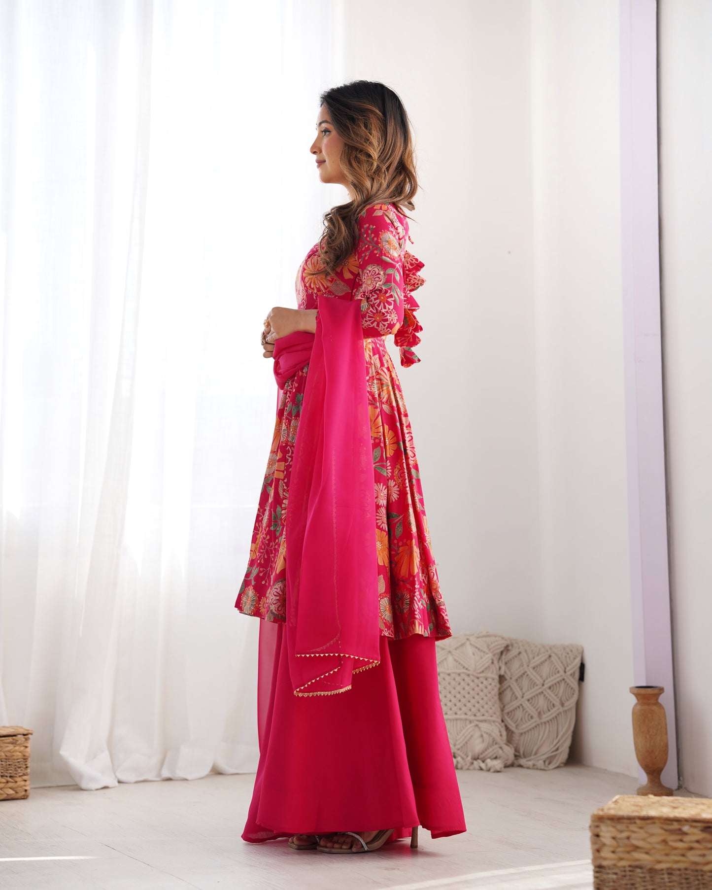 Exquisite Pure Soft Roman Silk Kediya Kurta Palazzo Set
