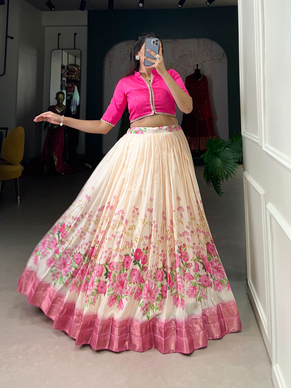 Spectacular Cotton Silk Floral Digital Printed Lehenga With Blouse - INDIAN ELEGANCE