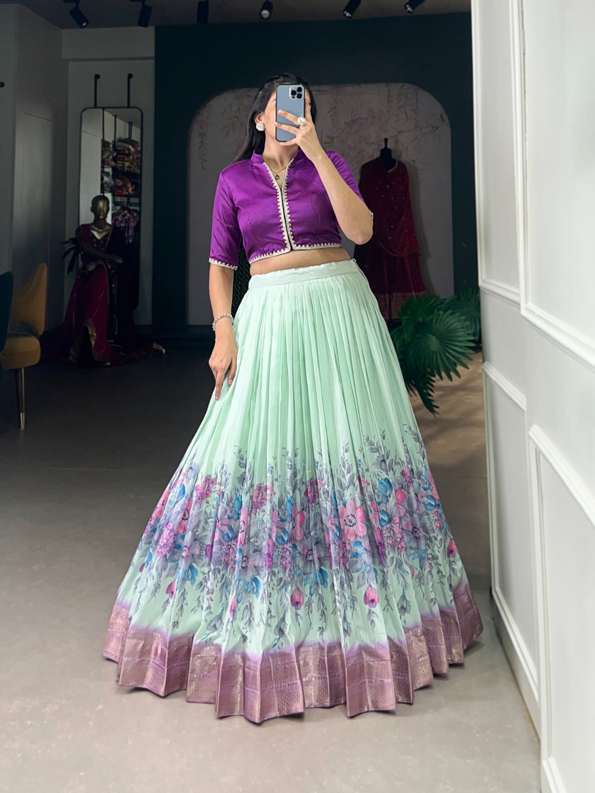 Spectacular Cotton Silk Floral Digital Printed Lehenga With Blouse - INDIAN ELEGANCE