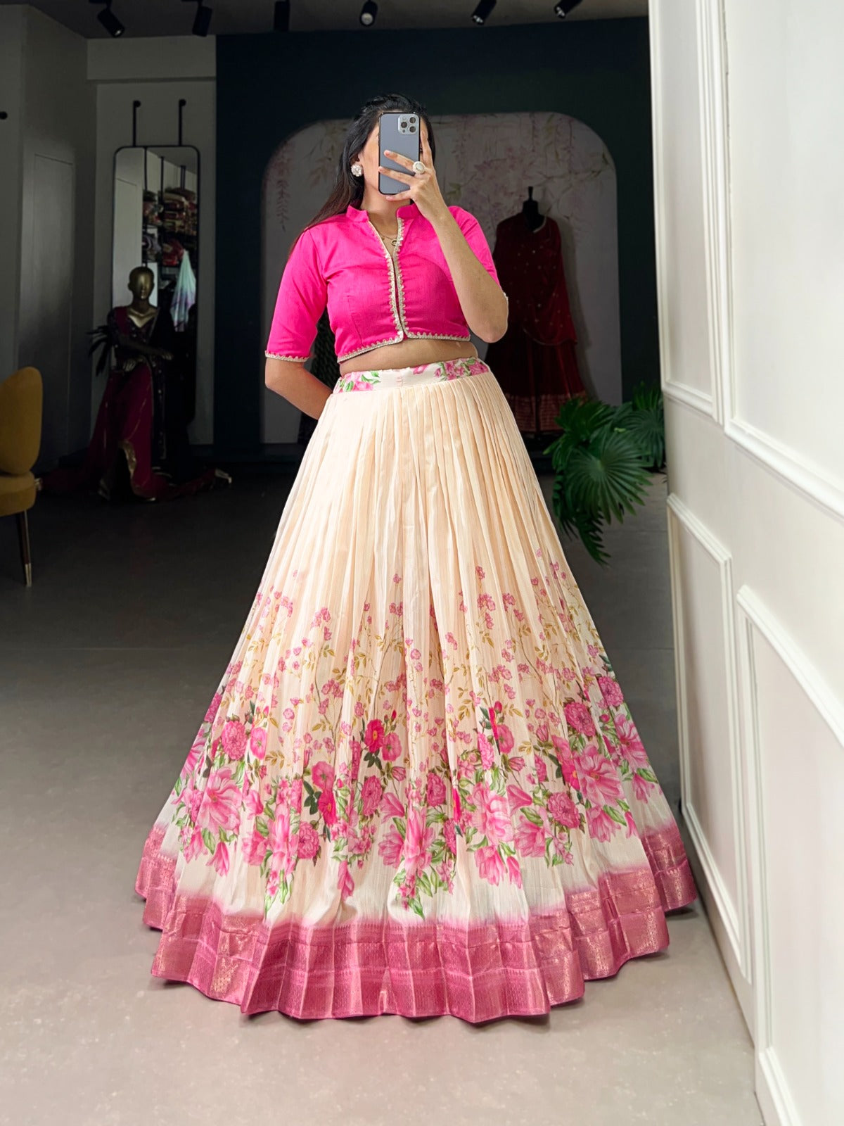 Spectacular Cotton Silk Floral Digital Printed Lehenga With Blouse - INDIAN ELEGANCE