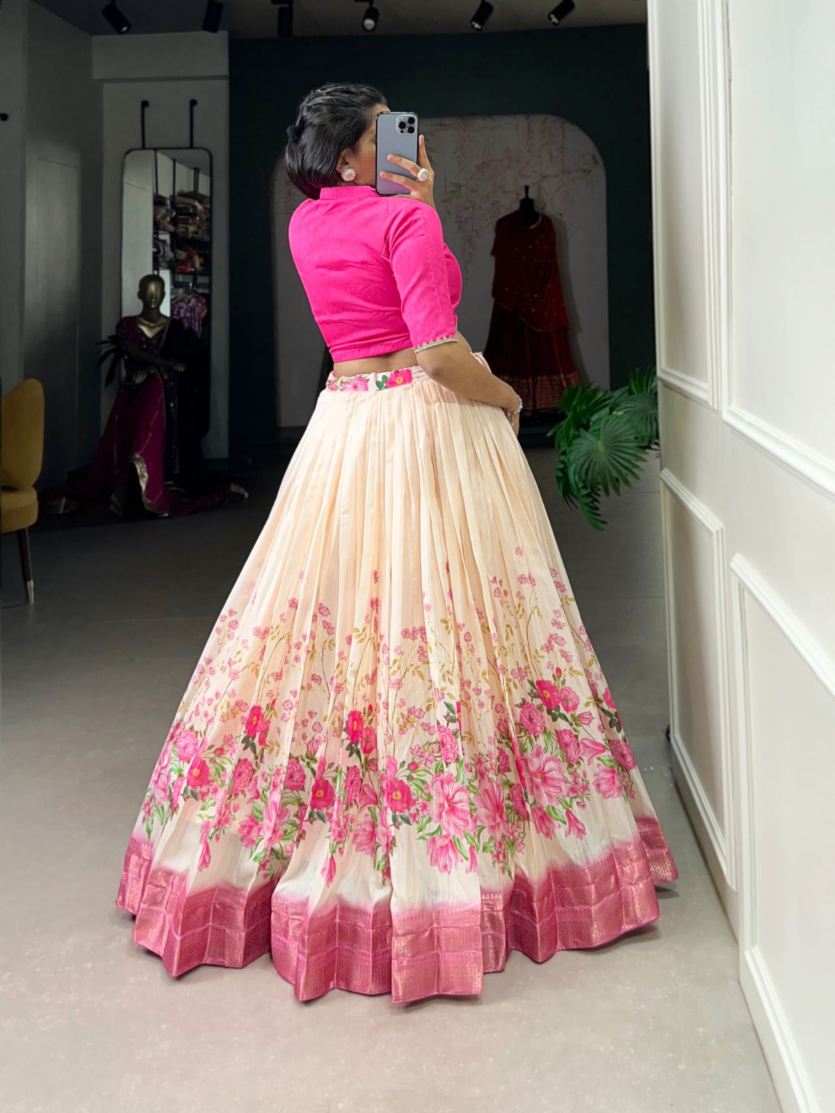 Spectacular Cotton Silk Floral Digital Printed Lehenga With Blouse - INDIAN ELEGANCE