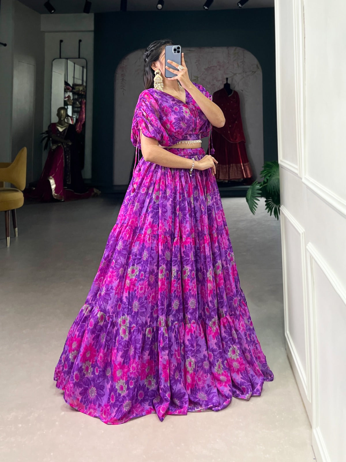 Fabulous Soft Chiffon Floral Printed Lehenga With Blouse Set - INDIAN ELEGANCE