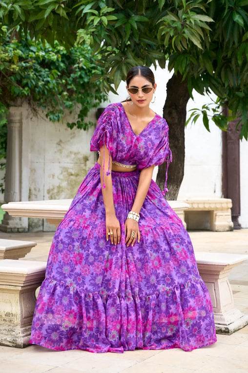 Fabulous Soft Chiffon Floral Printed Lehenga With Blouse Set - INDIAN ELEGANCE