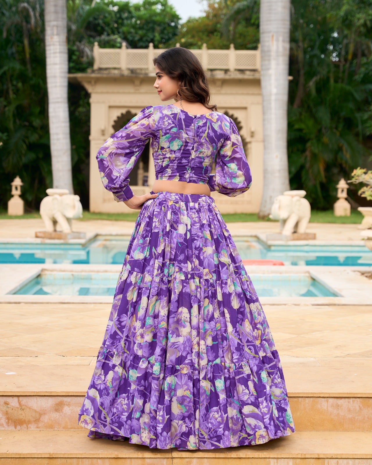 Stunning Georgette Floral Digital Printed Lehenga With Stitched Blouse - INDIAN ELEGANCE