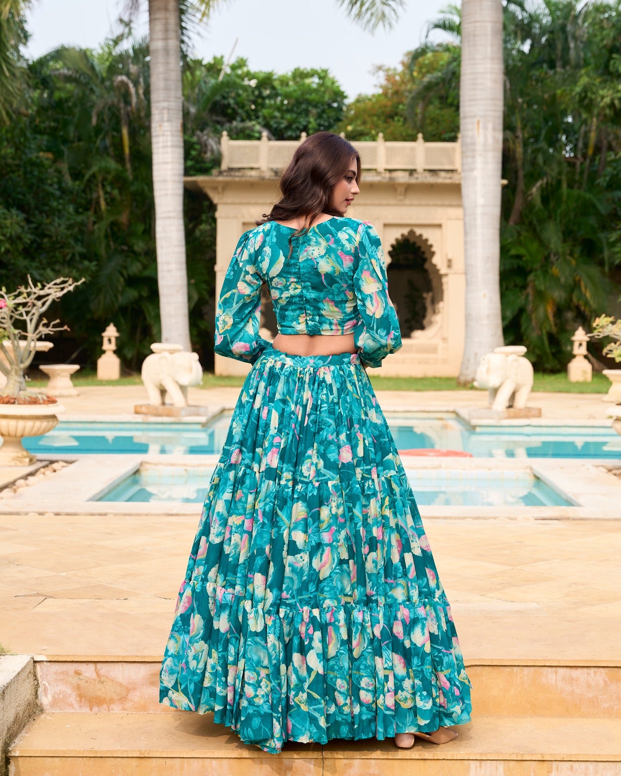 Stunning Georgette Floral Digital Printed Lehenga With Stitched Blouse - INDIAN ELEGANCE