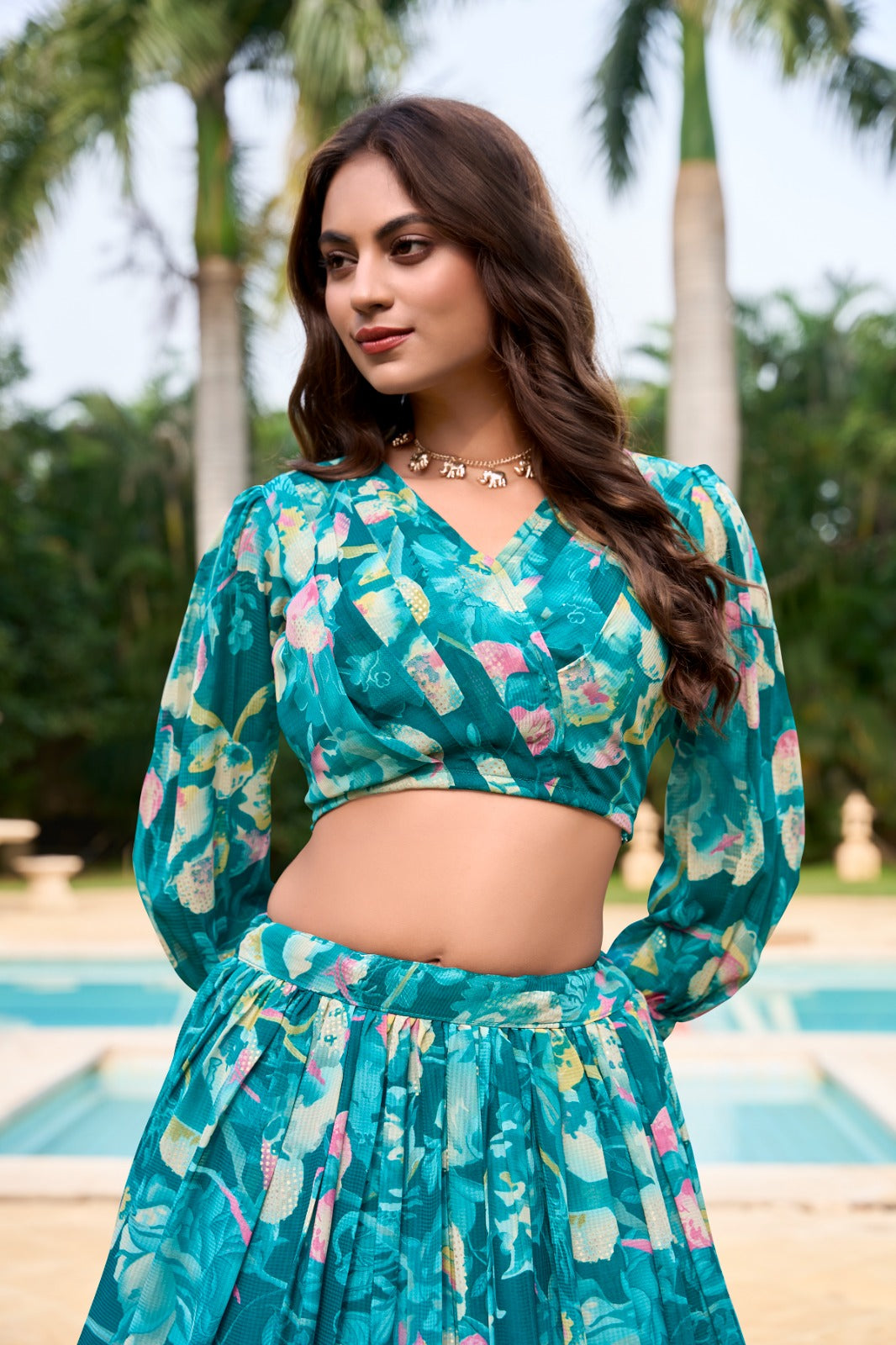 Stunning Georgette Floral Digital Printed Lehenga With Stitched Blouse - INDIAN ELEGANCE