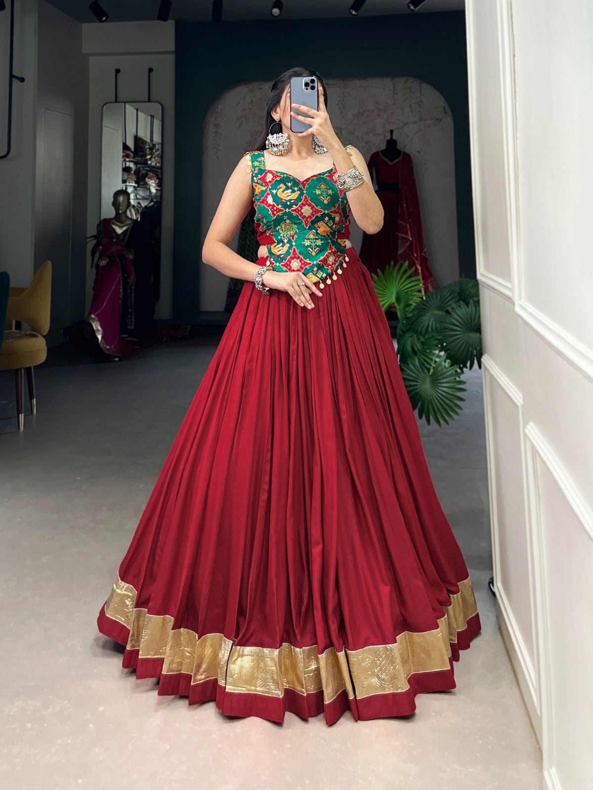 Divine maroon Pure Rayon Fully Stitched Lehenga With Blouse - INDIAN ELEGANCE
