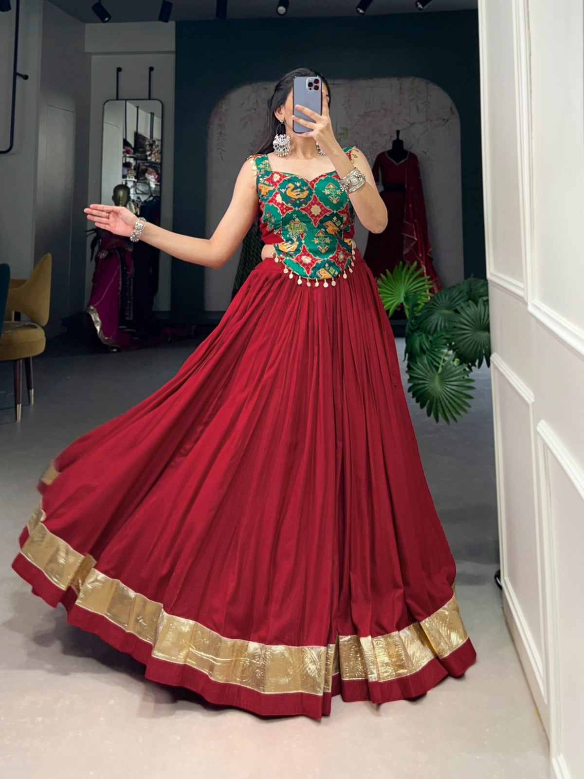 Divine maroon Pure Rayon Fully Stitched Lehenga With Blouse - INDIAN ELEGANCE