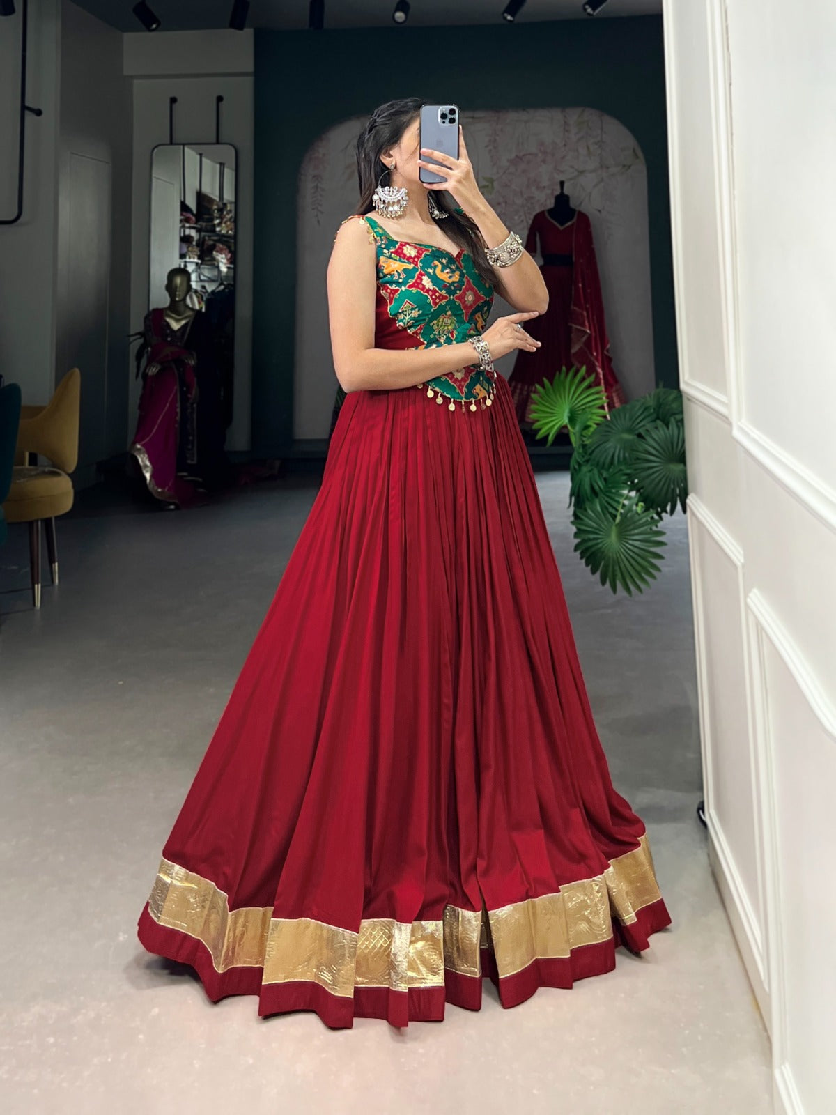 Divine maroon Pure Rayon Fully Stitched Lehenga With Blouse - INDIAN ELEGANCE