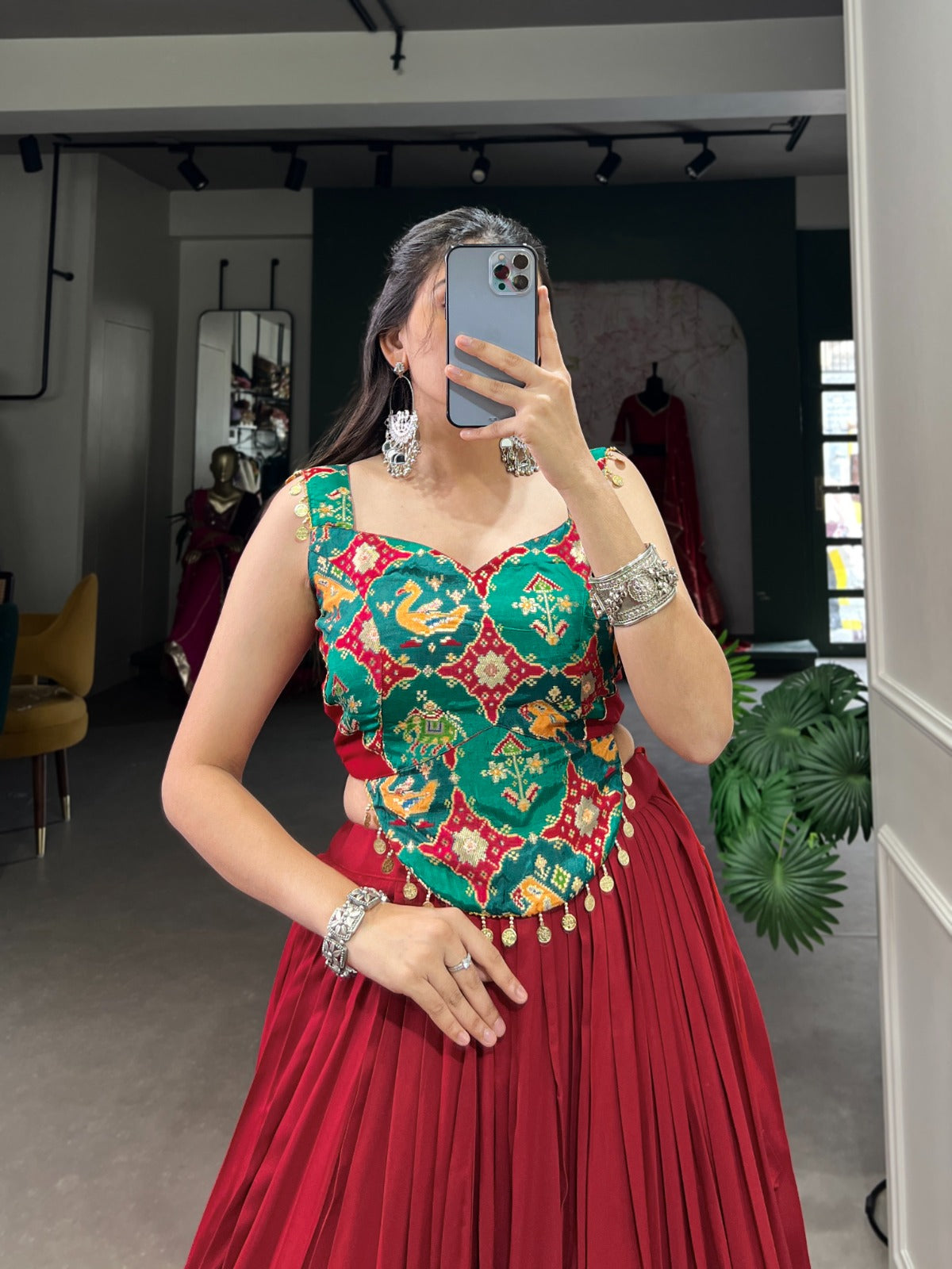 Divine maroon Pure Rayon Fully Stitched Lehenga With Blouse - INDIAN ELEGANCE