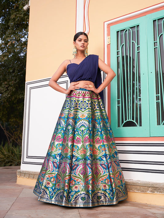 Lovely Banarasi Silk Zari Weaving Worked Designer Lehenga Choli - INDIAN ELEGANCE