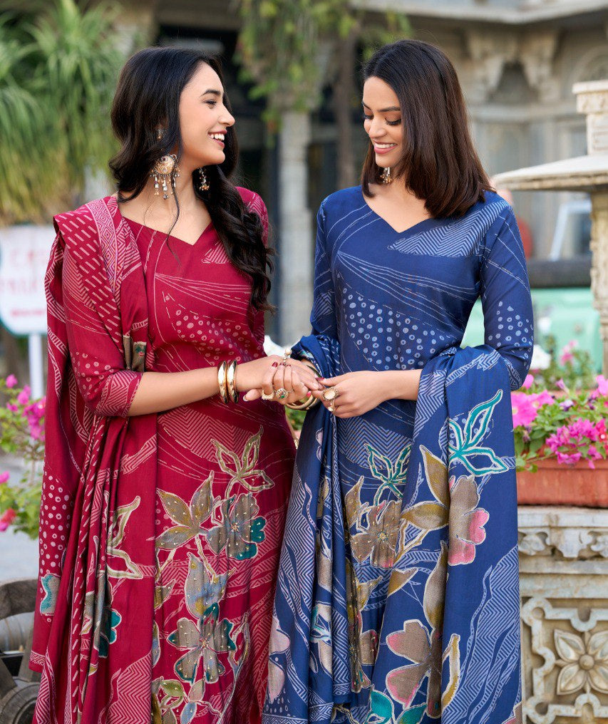 Spellbinding Roman Silk Floral Printed Top Palazzo Suit - INDIAN ELEGANCE