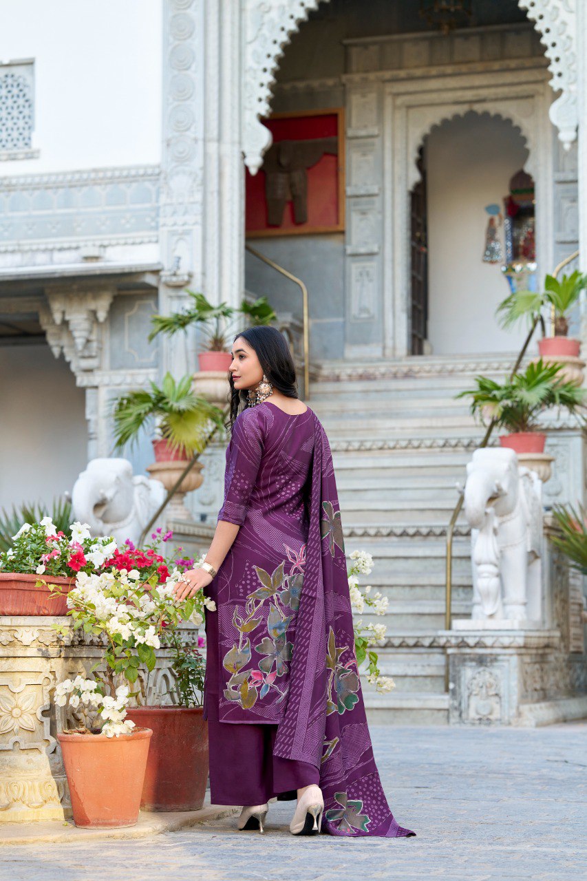 Spellbinding Roman Silk Floral Printed Top Palazzo Suit - INDIAN ELEGANCE