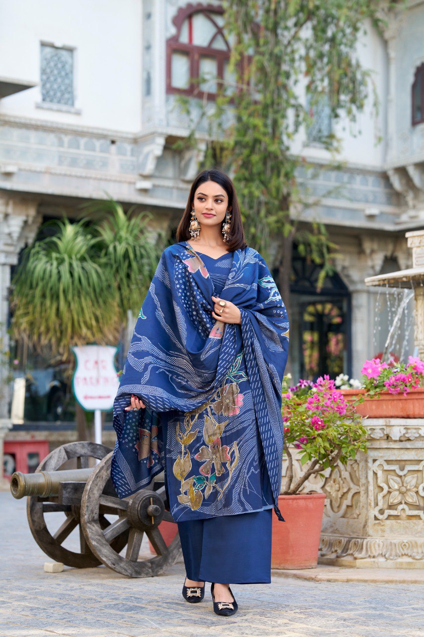 Spellbinding Roman Silk Floral Printed Top Palazzo Suit - INDIAN ELEGANCE