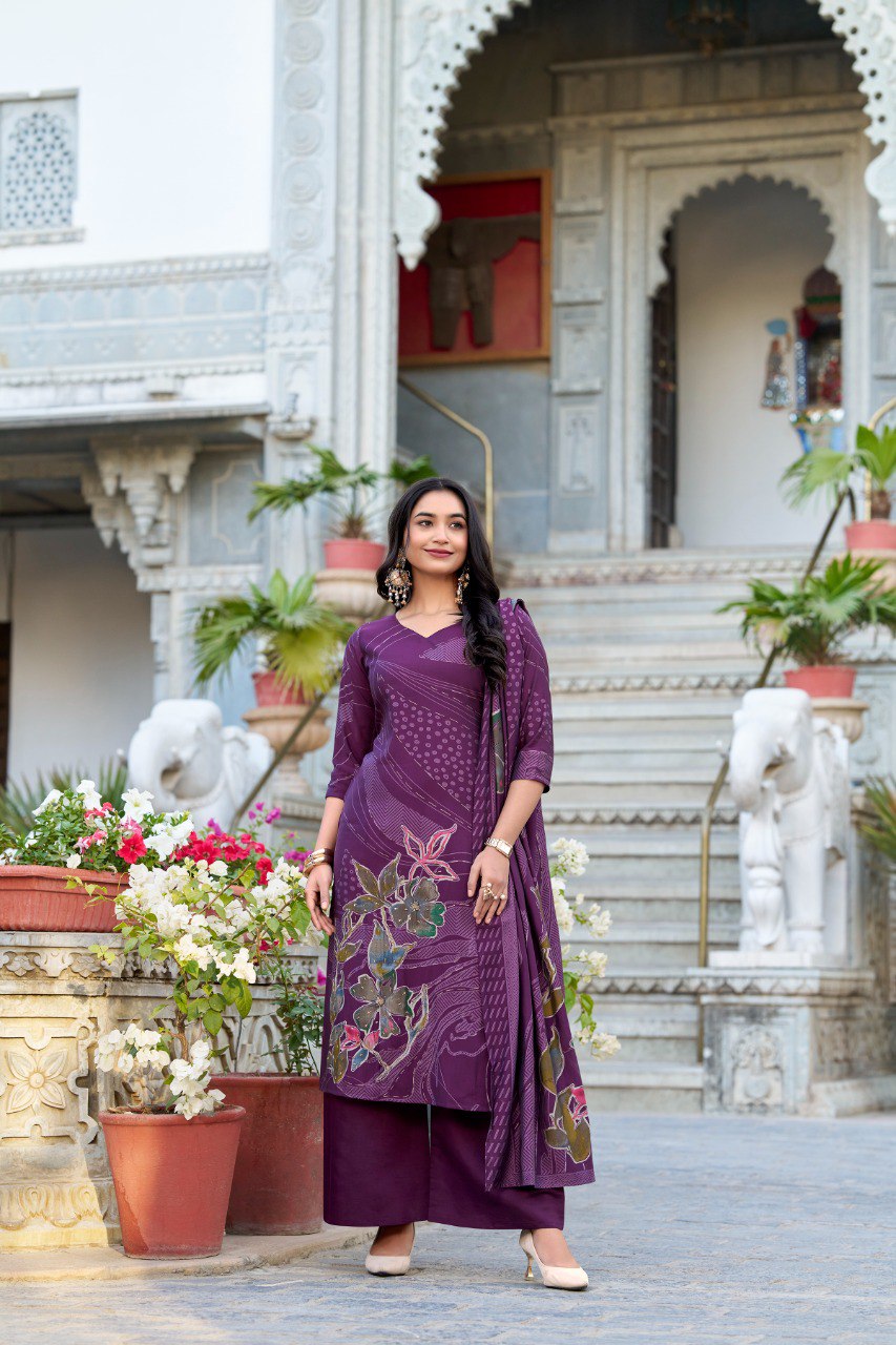 Spellbinding Roman Silk Floral Printed Top Palazzo Suit - INDIAN ELEGANCE