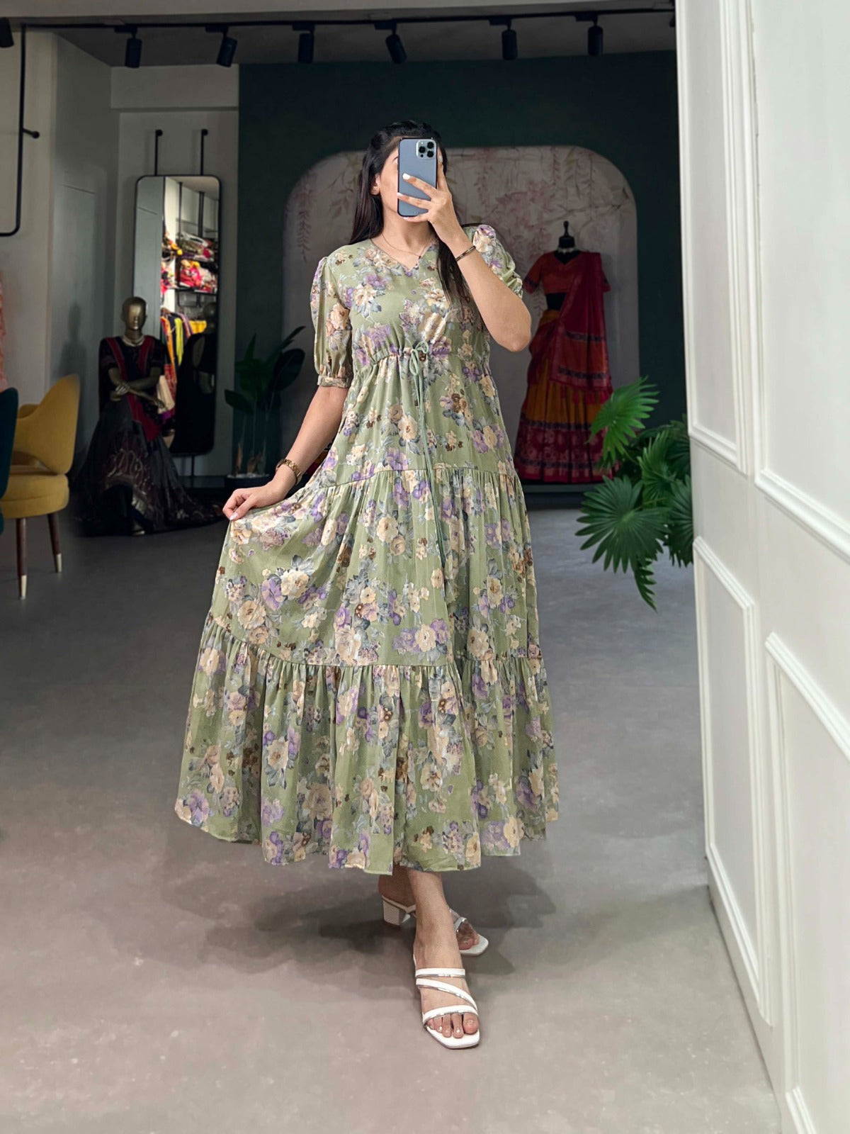 Graceful Green Floral Printed Stitched Kurti - INDIAN ELEGANCE