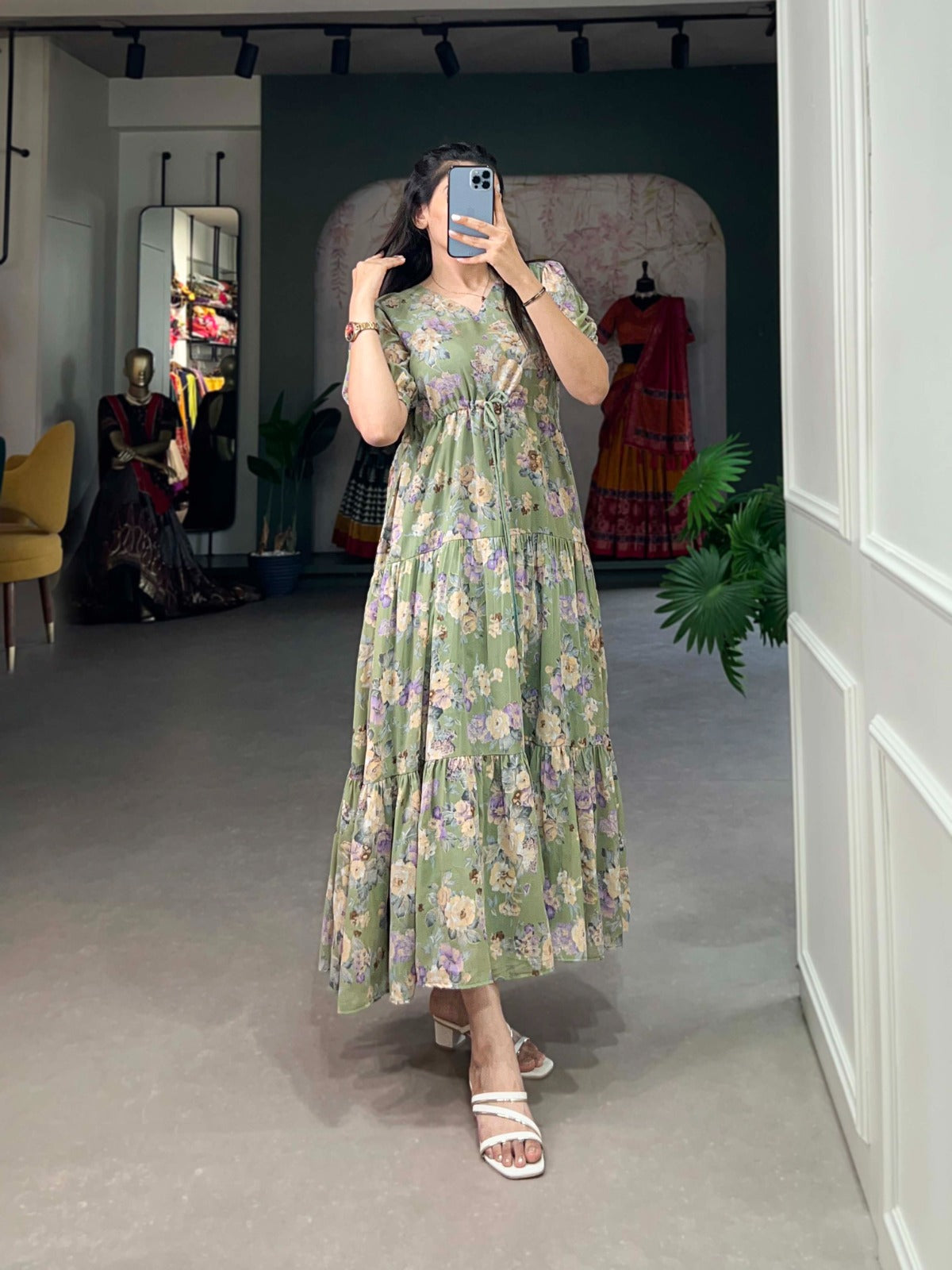 Graceful Green Floral Printed Stitched Kurti - INDIAN ELEGANCE