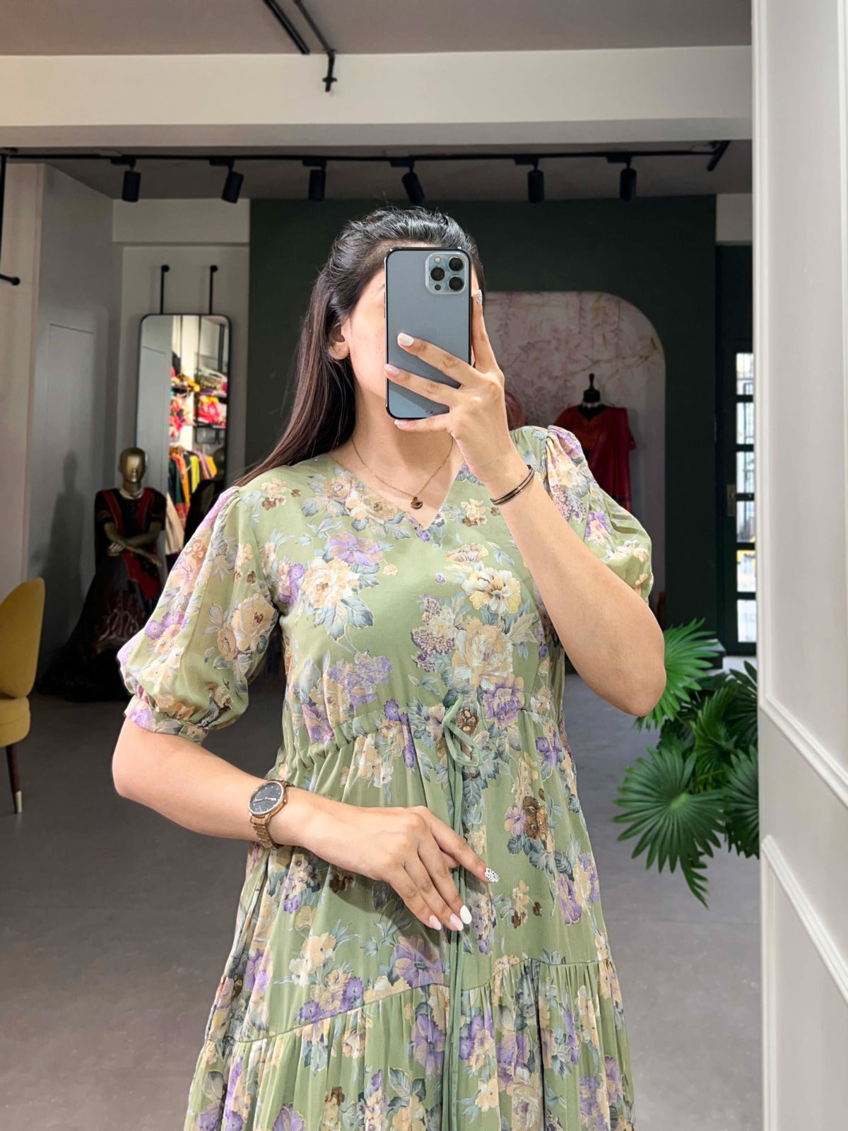 Graceful Green Floral Printed Stitched Kurti - INDIAN ELEGANCE