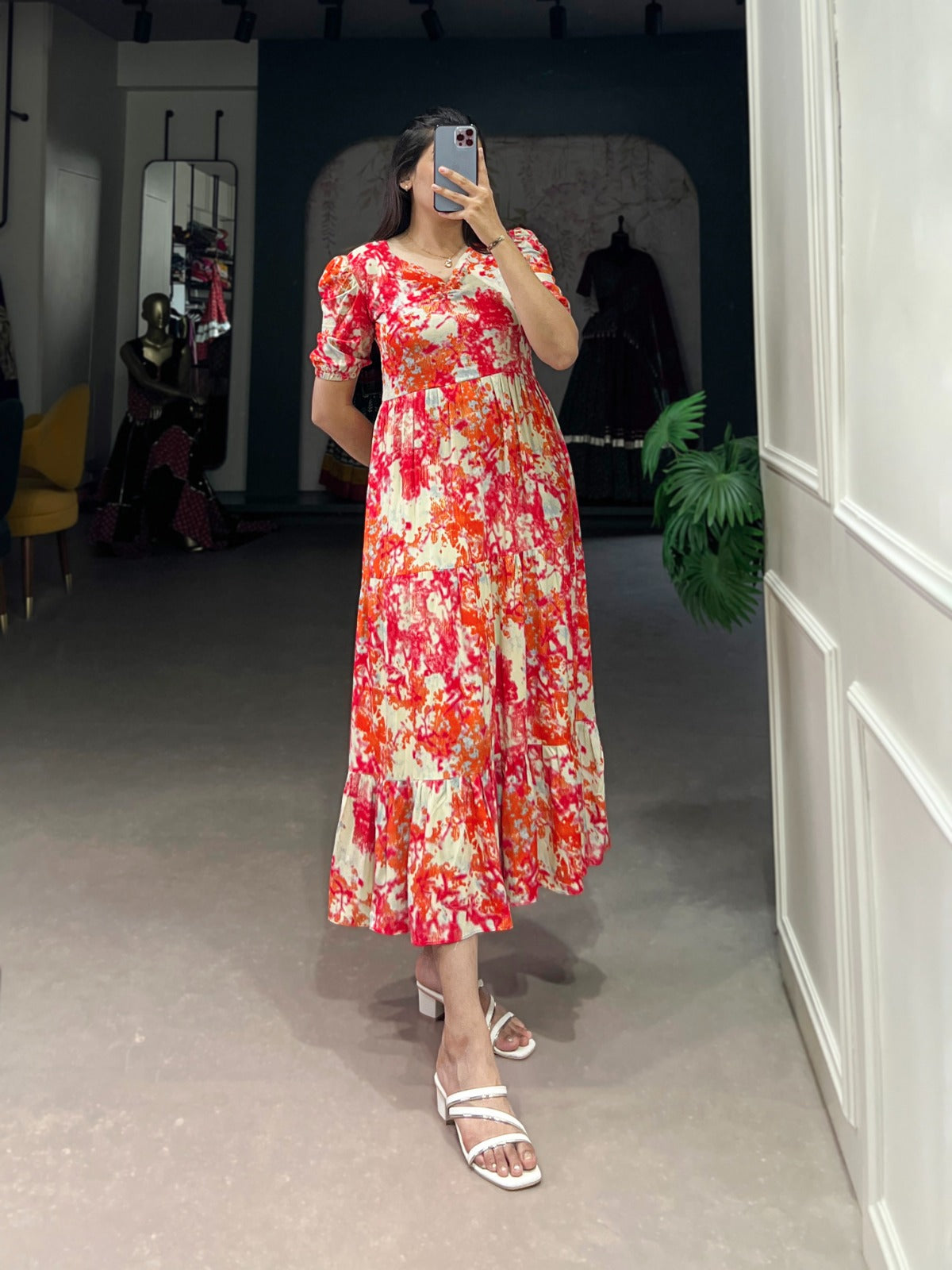 Magnificent Rayon Printed With Foil Worked Designer Kurti - INDIAN ELEGANCE