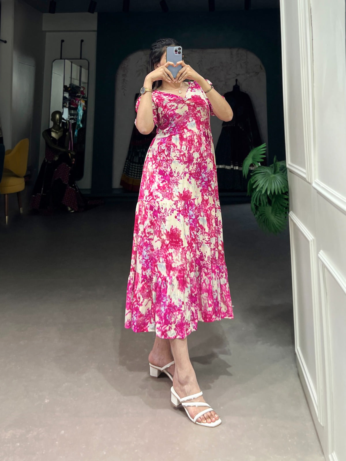 Magnificent Rayon Printed With Foil Worked Designer Kurti - INDIAN ELEGANCE