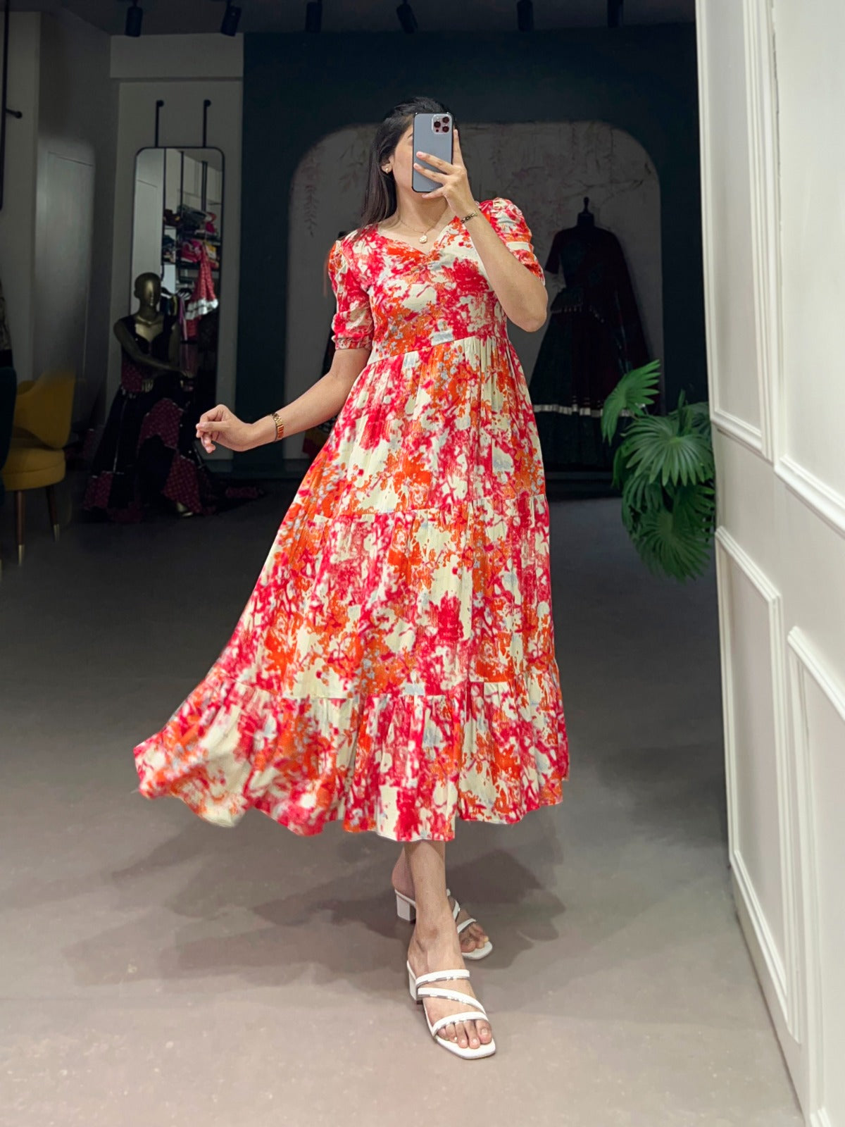 Magnificent Rayon Printed With Foil Worked Designer Kurti - INDIAN ELEGANCE