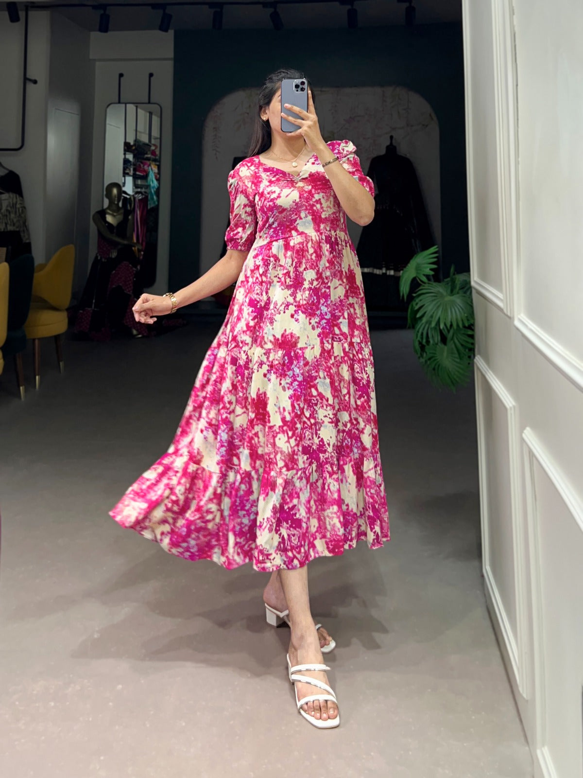 Magnificent Rayon Printed With Foil Worked Designer Kurti - INDIAN ELEGANCE