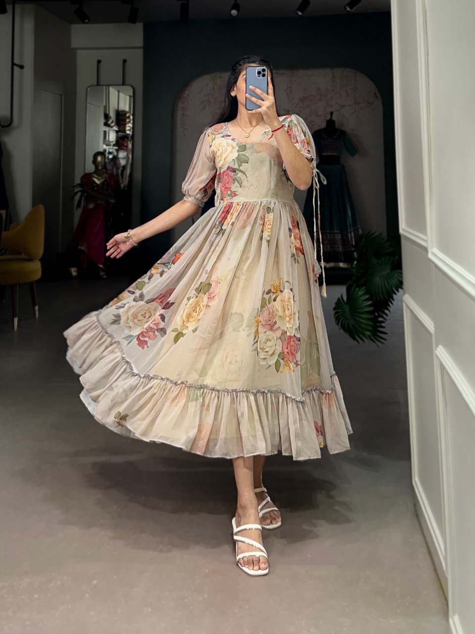 Radiant Georgette Floral Printed Designer Kurti - INDIAN ELEGANCE