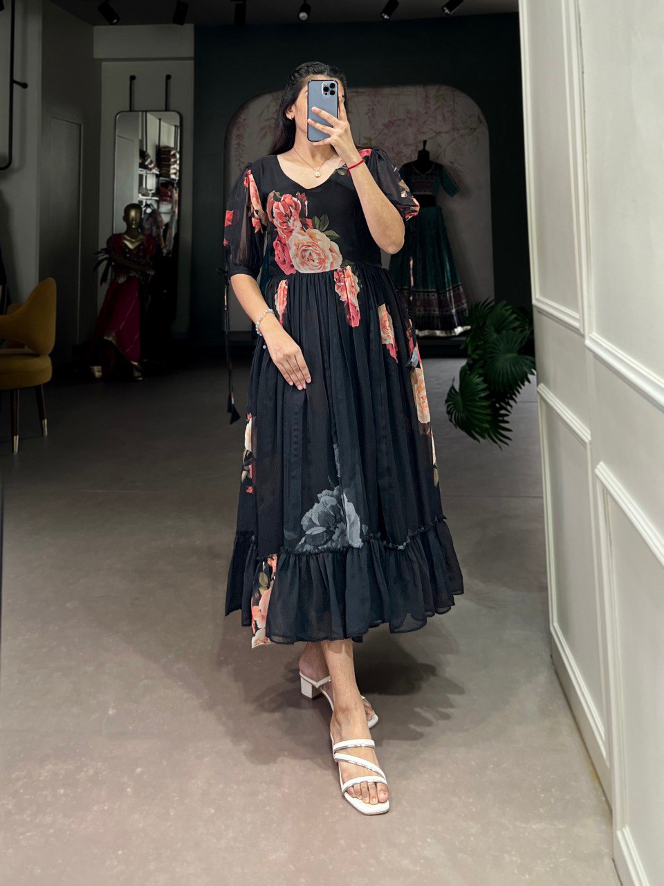 Radiant Georgette Floral Printed Designer Kurti - INDIAN ELEGANCE