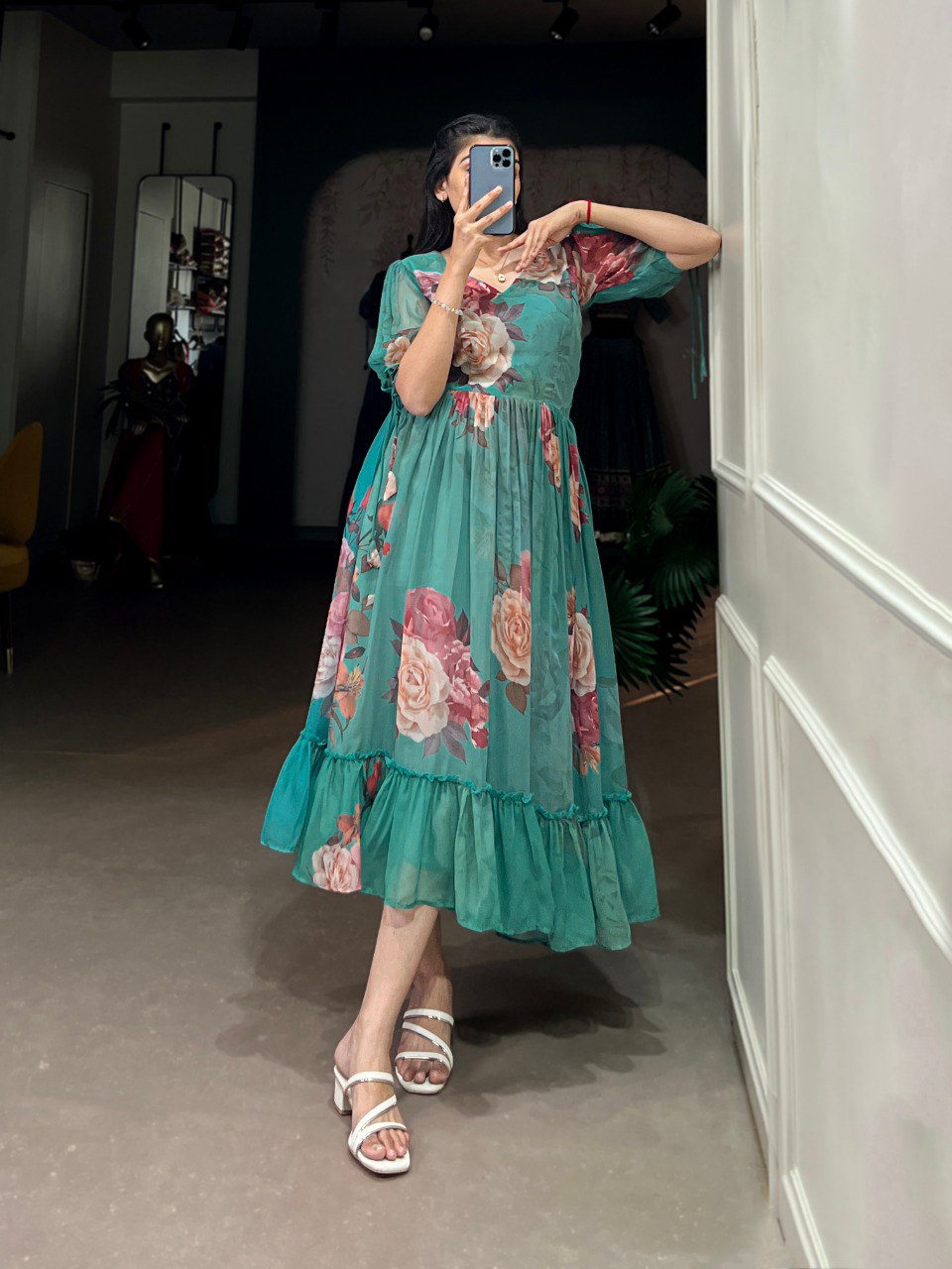Radiant Georgette Floral Printed Designer Kurti - INDIAN ELEGANCE