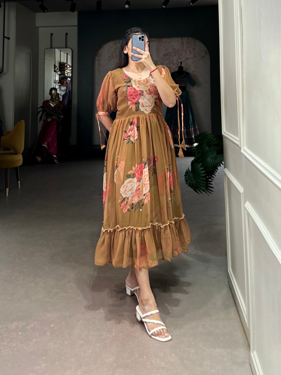 Radiant Georgette Floral Printed Designer Kurti - INDIAN ELEGANCE