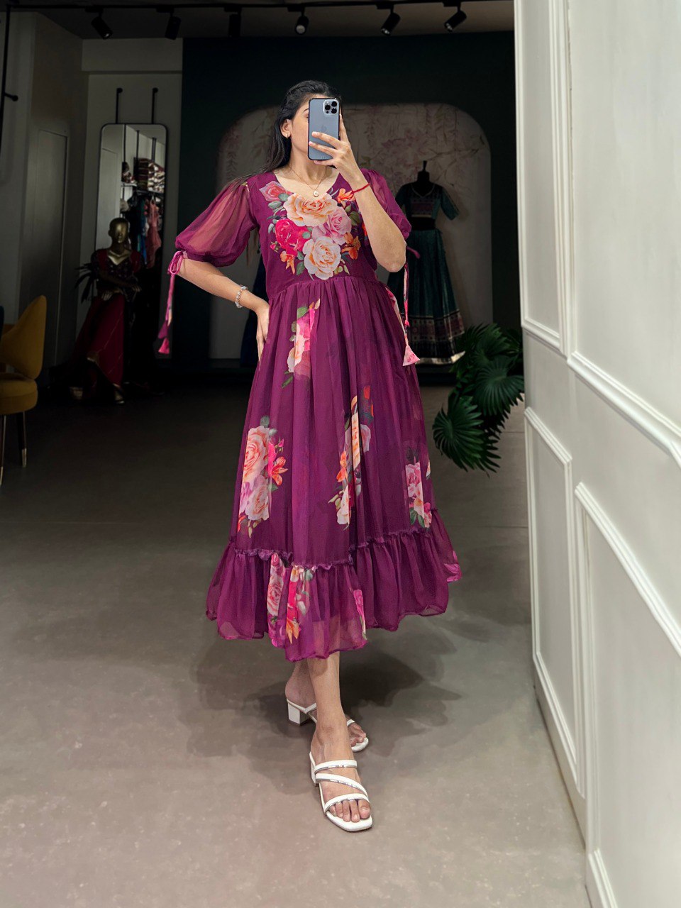 Radiant Georgette Floral Printed Designer Kurti - INDIAN ELEGANCE