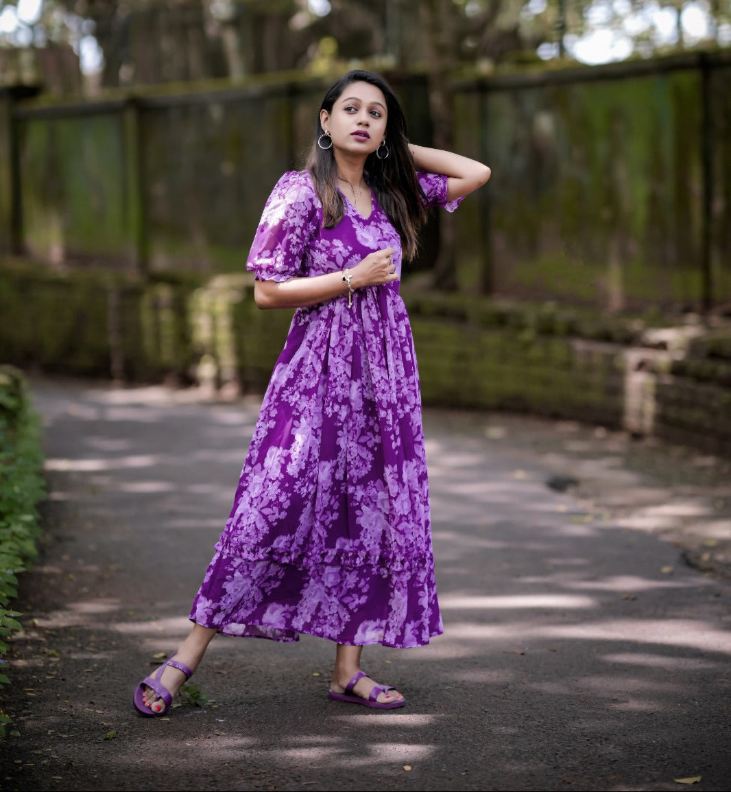 Alluring Purple Floral Printed Stitched Kurti - INDIAN ELEGANCE