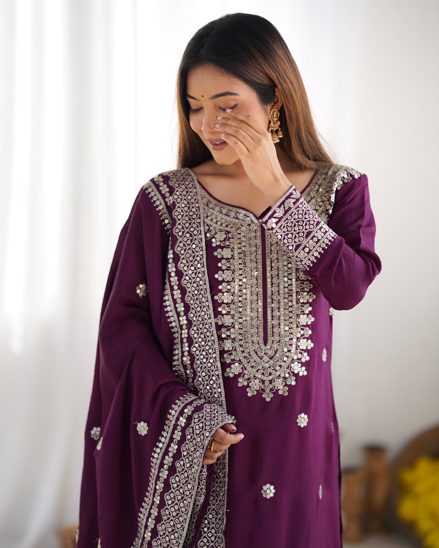 Magnificent Chinon Silk Sequins Embroidered Top Sharara Suit