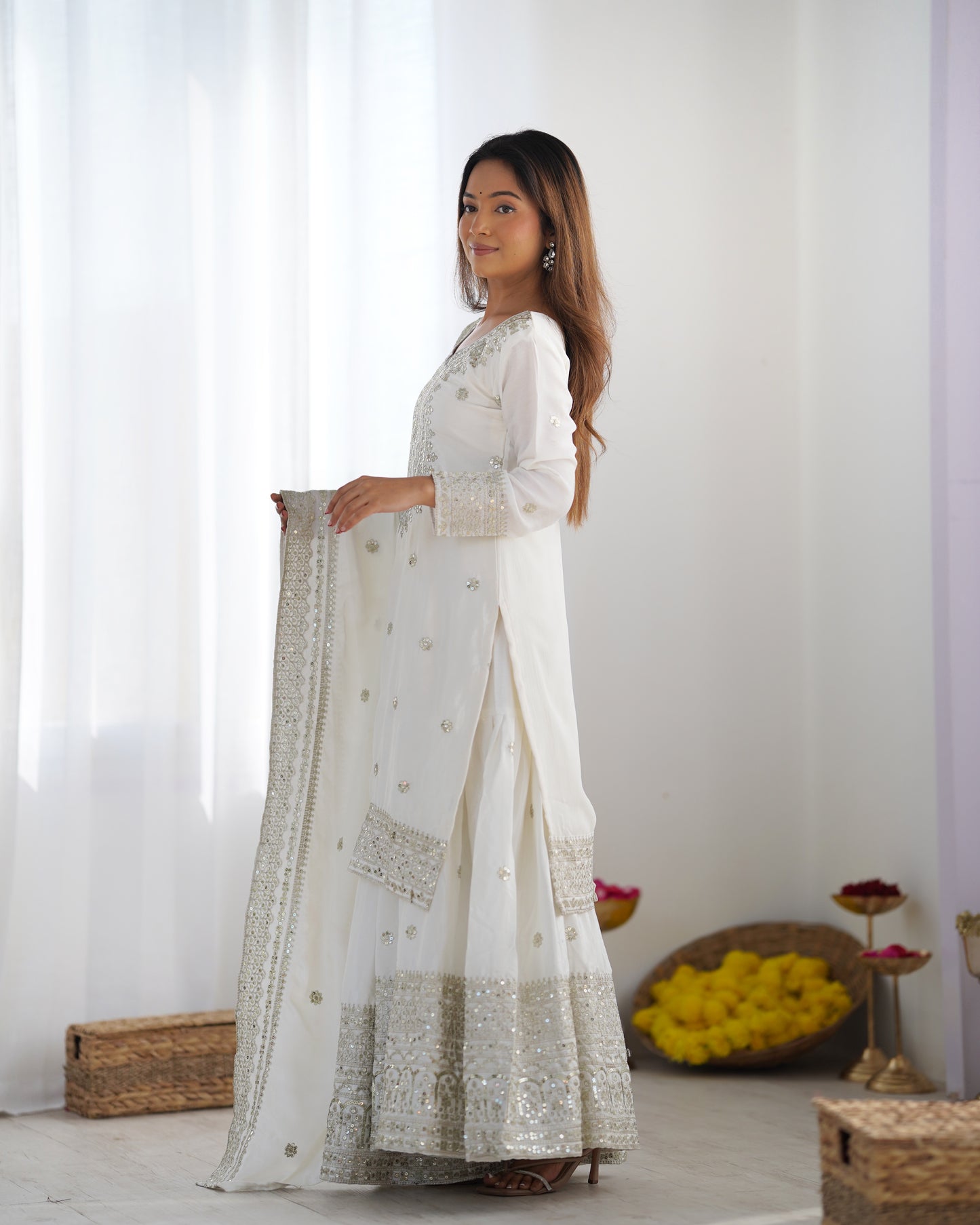 Magnificent Chinon Silk Sequins Embroidered Top Sharara Suit