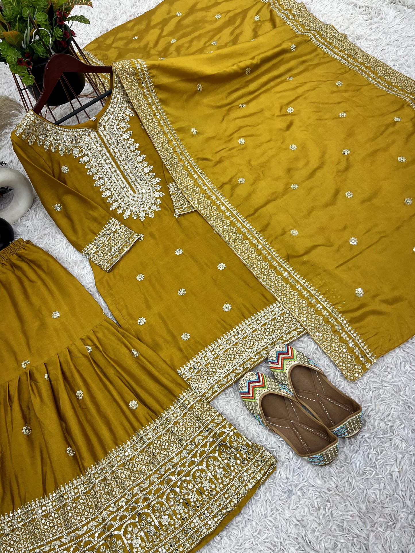 Magnificent Chinon Silk Sequins Embroidered Top Sharara Suit