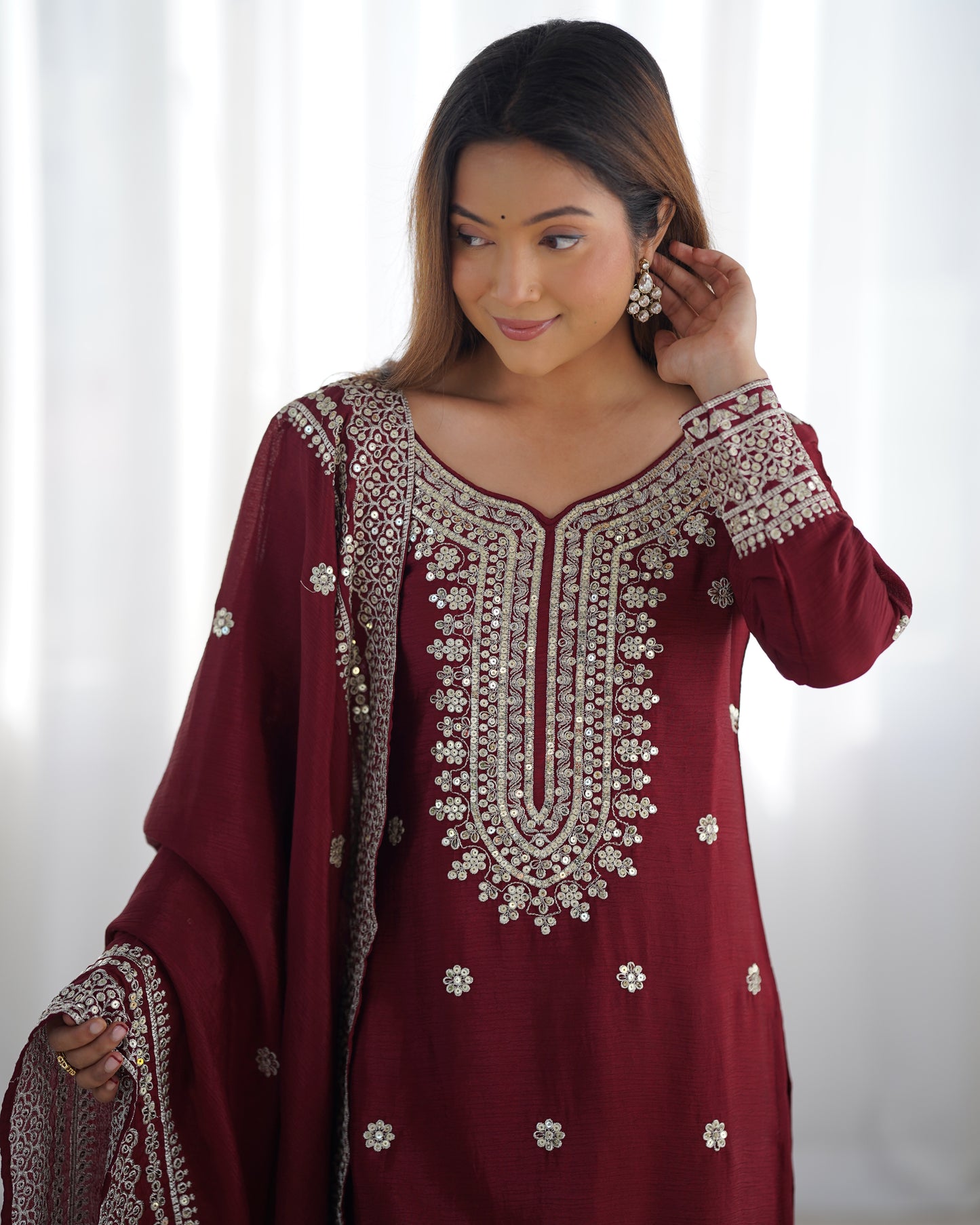 Magnificent Chinon Silk Sequins Embroidered Top Sharara Suit