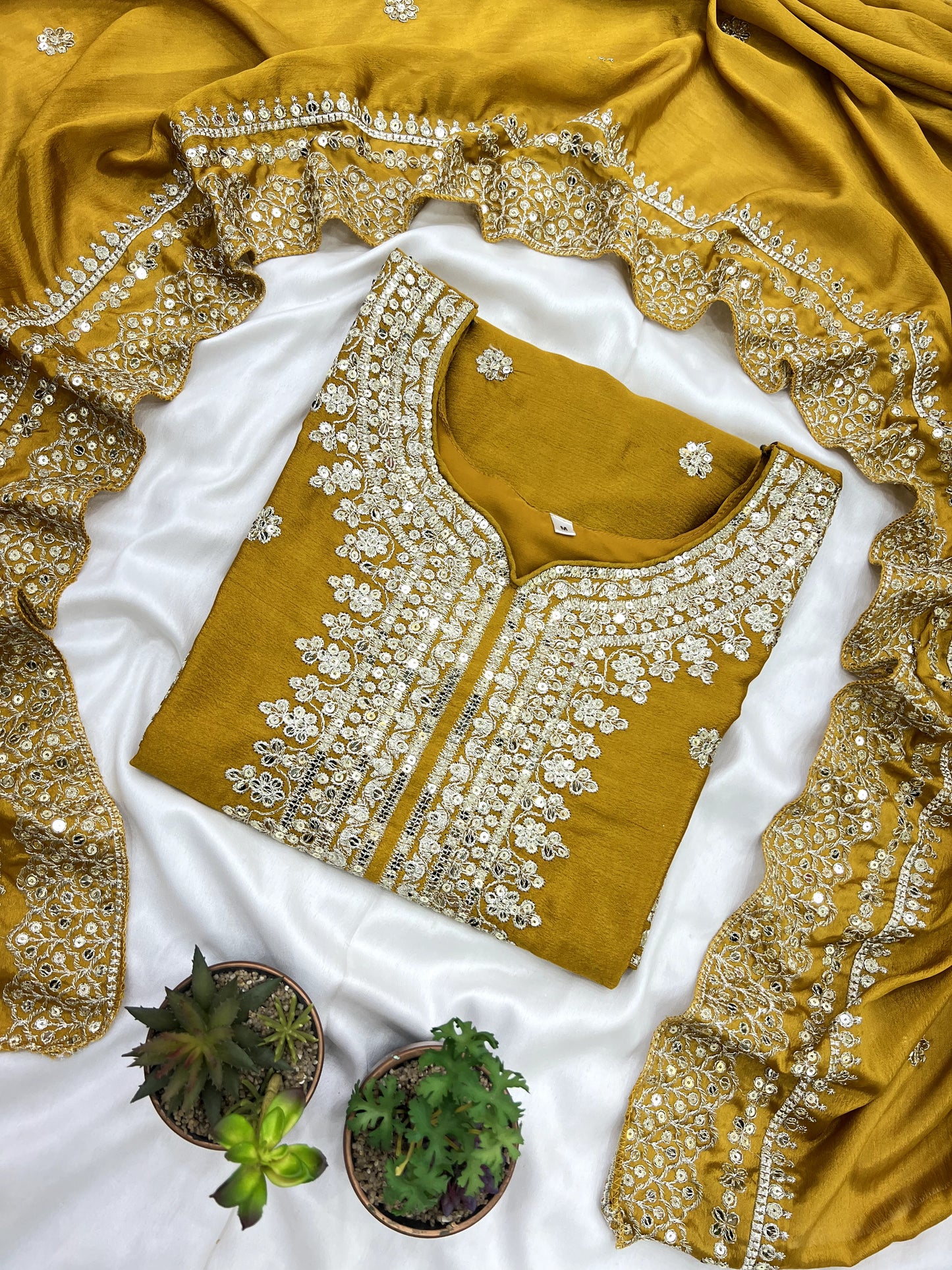 Magnificent Chinon Silk Sequins Embroidered Top Sharara Suit