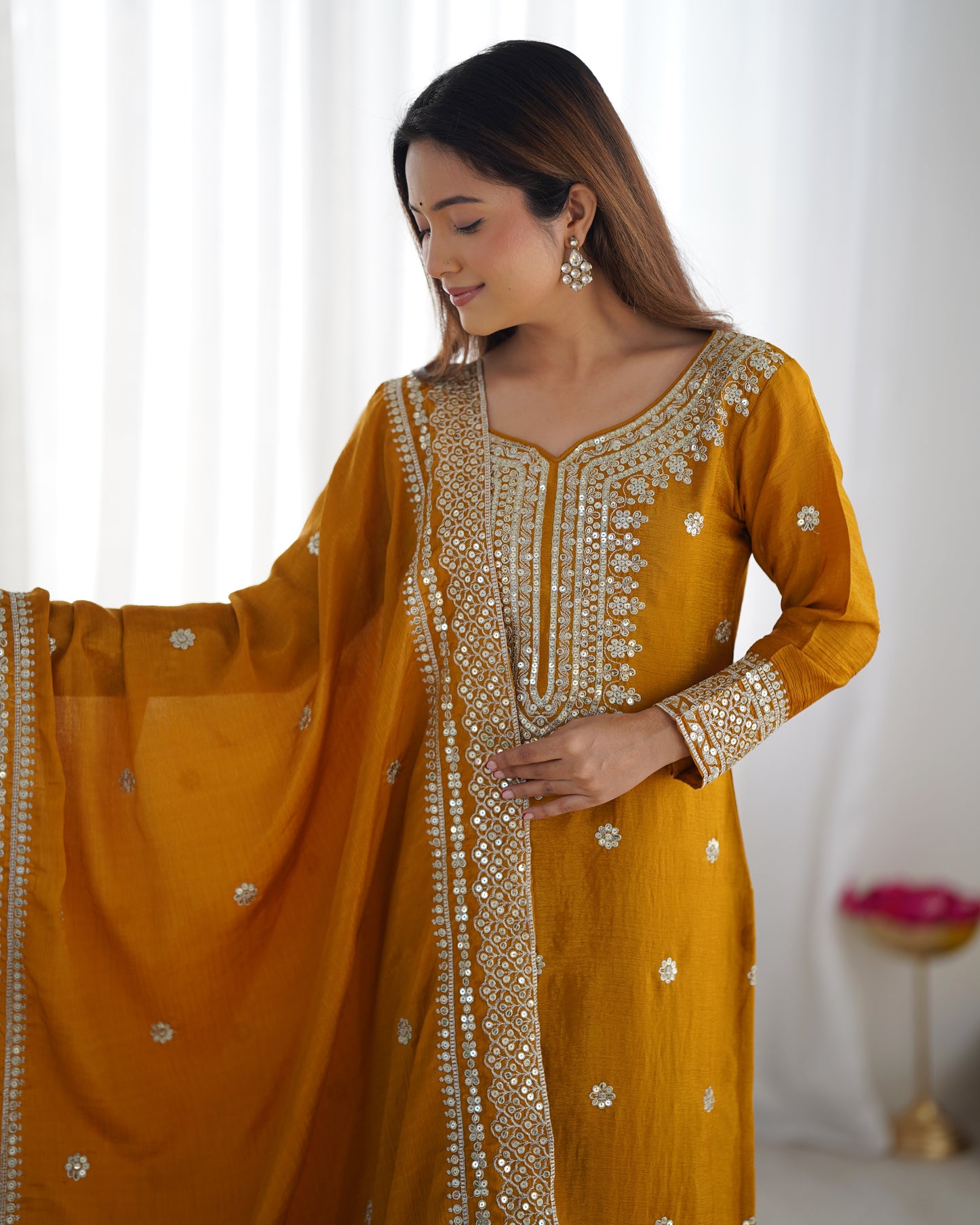 Magnificent Chinon Silk Sequins Embroidered Top Sharara Suit