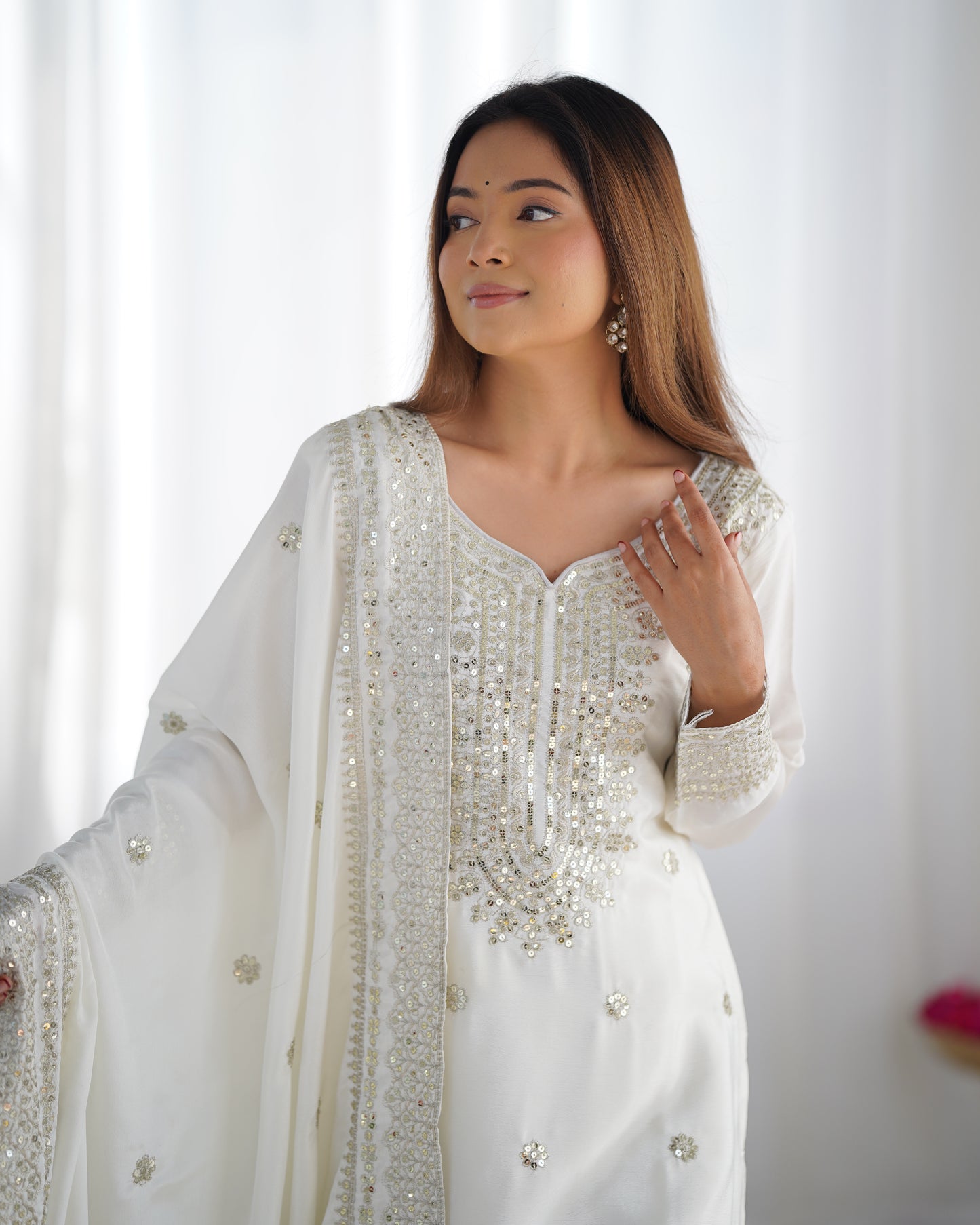 Magnificent Chinon Silk Sequins Embroidered Top Sharara Suit