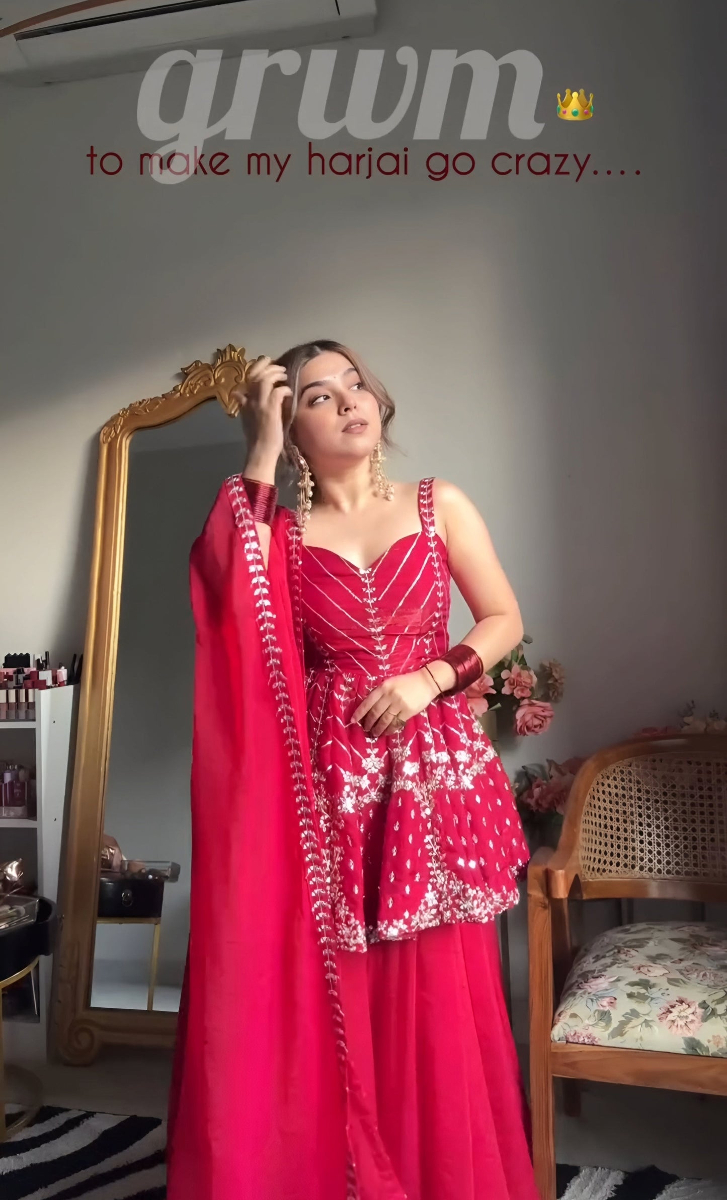 wedding wear  Rani Pink Heavy Sequin Kurti Sharara Set with Dupatta.