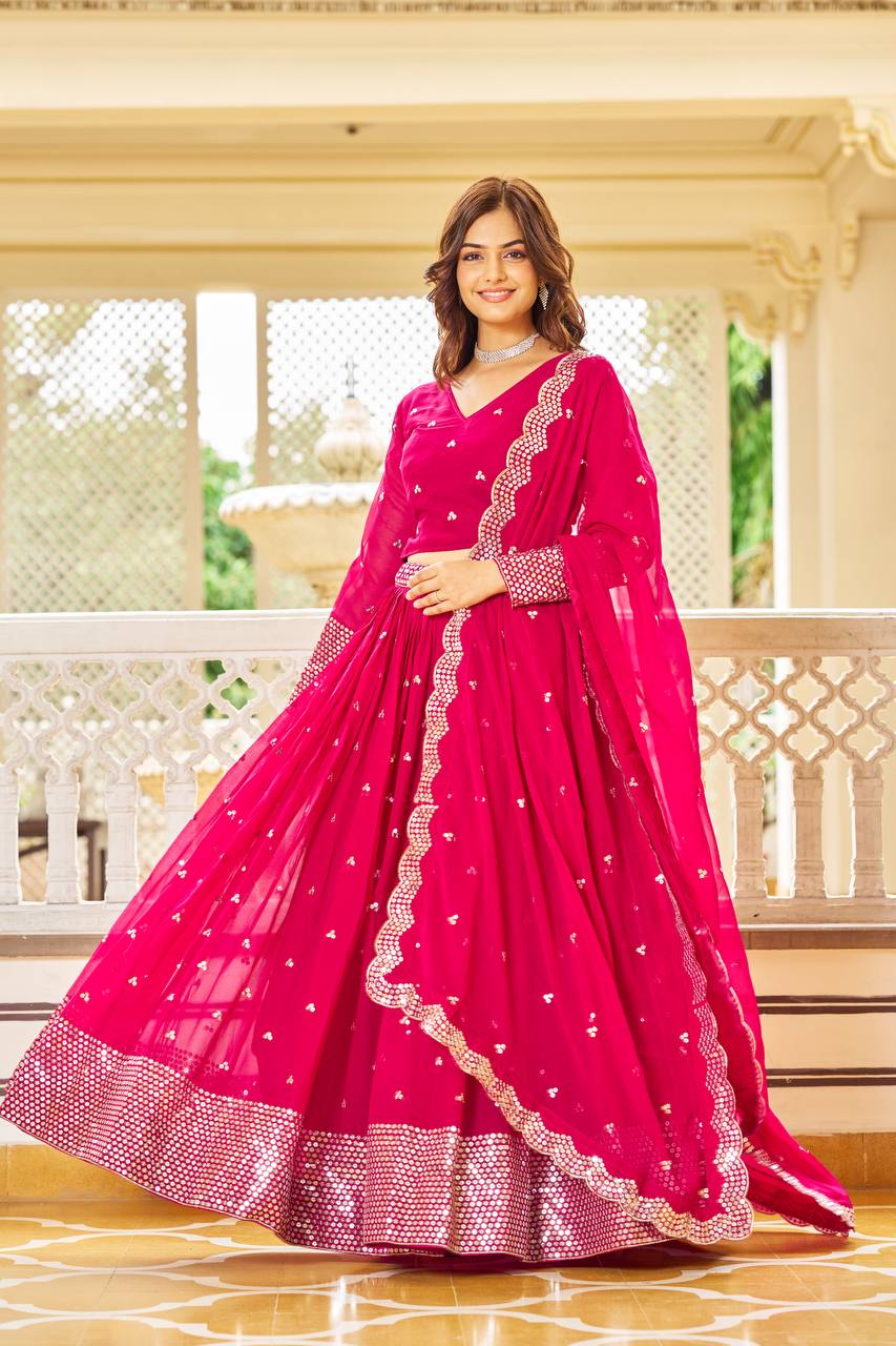Exquisite Faux Georgette Lehenga Choli Heavy Sequin Embroidery With Dupatta