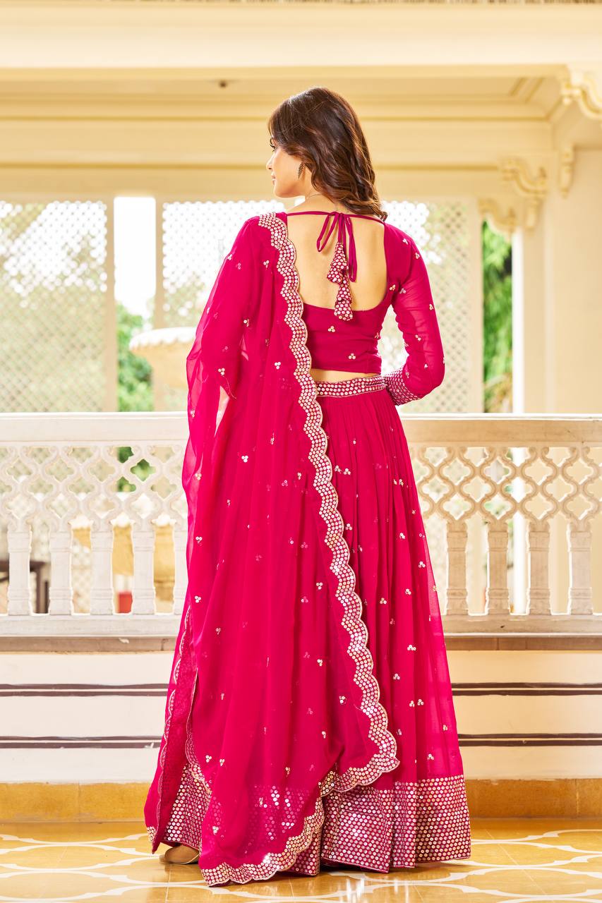 Exquisite Faux Georgette Lehenga Choli Heavy Sequin Embroidery With Dupatta