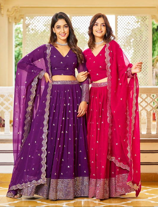 Exquisite Faux Georgette Lehenga Choli Heavy Sequin Embroidery With Dupatta