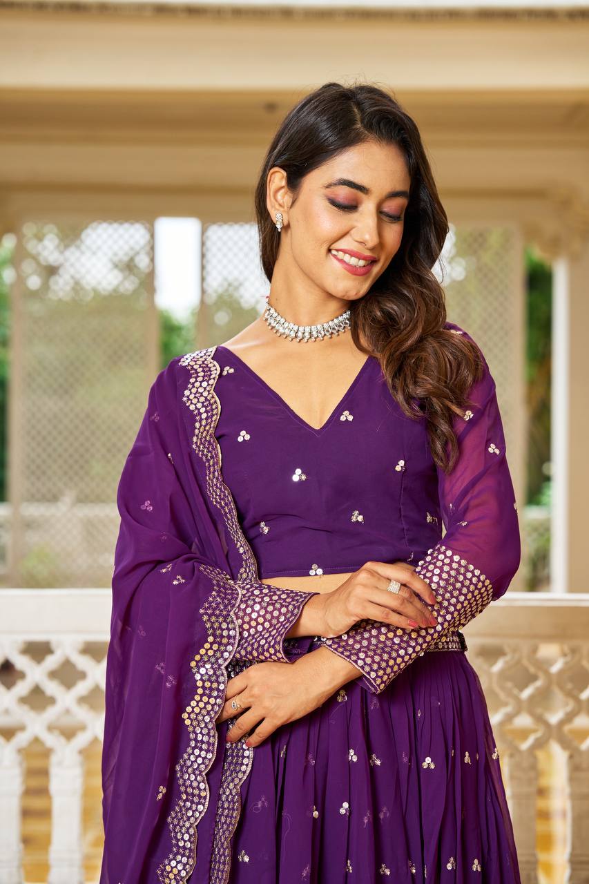 Exquisite Faux Georgette Lehenga Choli Heavy Sequin Embroidery With Dupatta