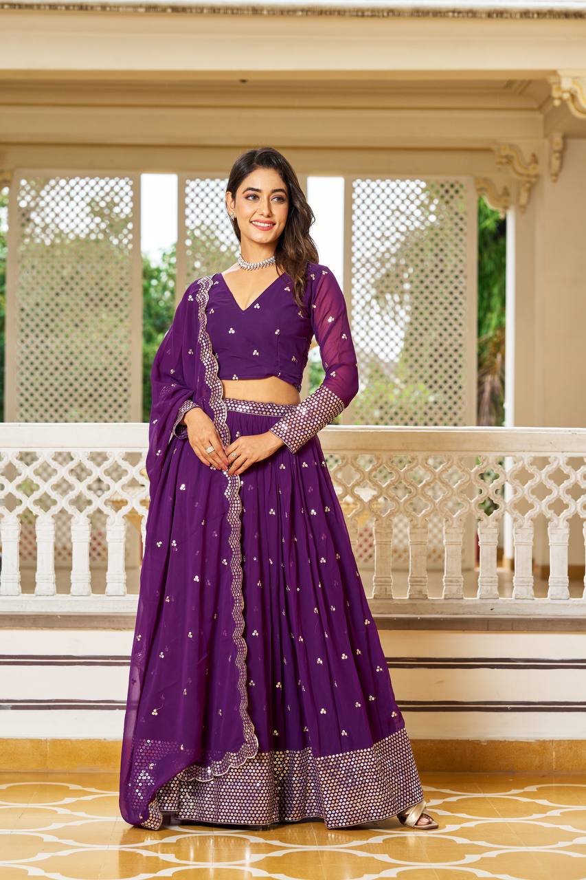 Exquisite Faux Georgette Lehenga Choli Heavy Sequin Embroidery With Dupatta