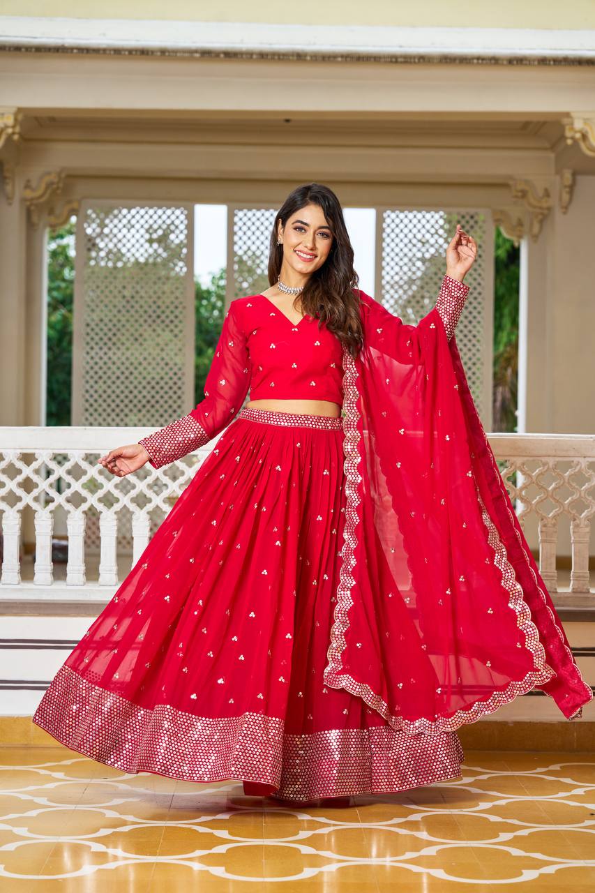 Exquisite Faux Georgette Lehenga Choli Heavy Sequin Embroidery With Dupatta